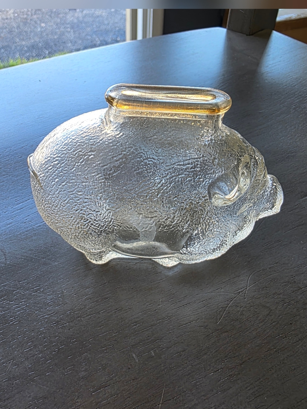 Vintage Clear Textured Glass Piggy Bank 6 Inch Pig Coin Bank Anchor Hocking Styl